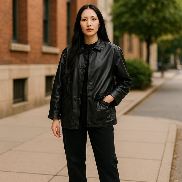 Isabella Bird Anthropologie Black Leather Reversible Coat Size Large - Picture 1 of 12